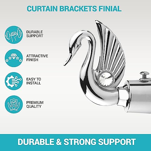 GLOXY Aluminium Swan Bird Shape Curtain Brackets - Parda Holder Set with Support 1 Inch Curtain Rod Holder Designer Door and Window Rod Support Fittings (Silver 3 Pair) - Image 2