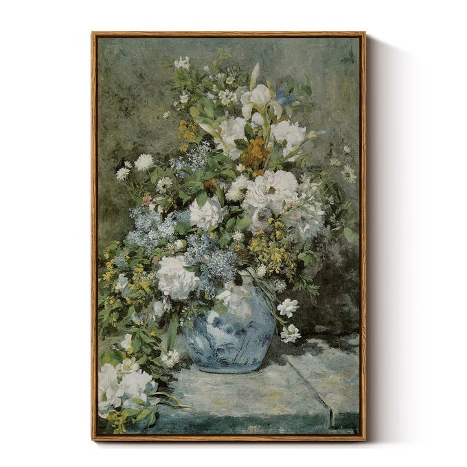 FLORAL FRAMED CANVAS PRINT WALL DECOR VINTAGE FRENCH FLOWER LARGE WALL ART HOME DECOR CERAMIC VASE FLORAL OIL PAINTING FOR LIVING ROOM OFFICE DECORATION 20X30 INCH
