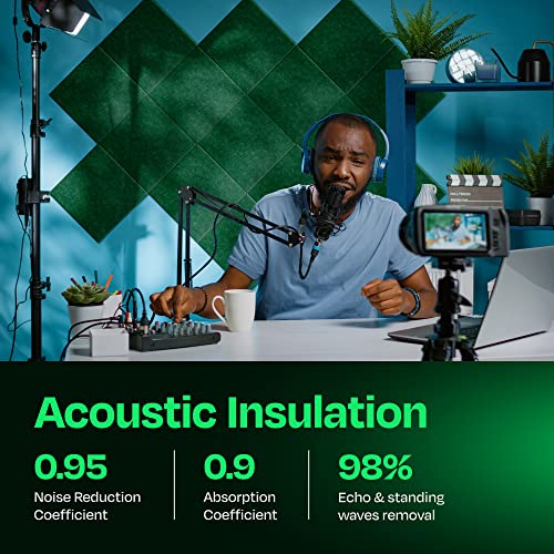 Ekkogo Acoustic Panels 12-Pack Soundproof Wall Panels 12"X12"X0.4" Sound Panels High Density Sound Dampening Panels - [Dark Green Square] - Image 3