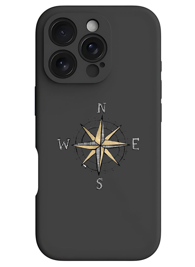 Theodor iPhone 16 Pro Max Black Protective Slim Fit Case Liquid Silicone Cover with Full Body Protection Anti-Scratch Shockproof Case For iPhone - Compass - Image 1