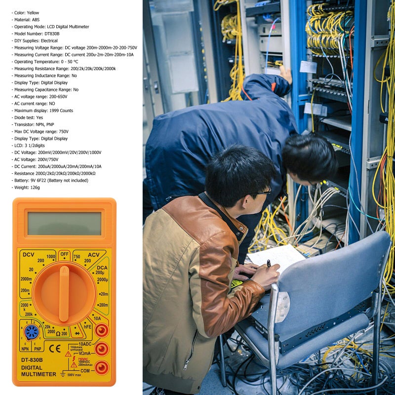 مقياس متعدد رقمي، اختبار أصفر، مقياس فولت تيار متردد وتيار مستمر، مقياس أوم، جهاز قياس كهربائي محمول - Image 5