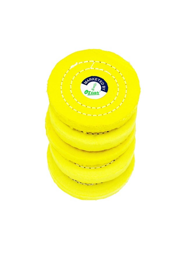 Oscar - OSCAR Oscar 5 PC 4_x001D_x 50Ply Yellow Cotton Cloth Buff Stitch Polishing Wheels Buffing Pad Rotary Tools for Metal Jewelry Hardware Polishing - Image 1