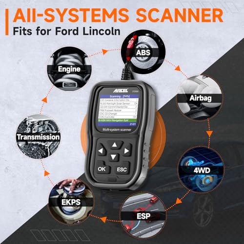 Ancel ANCEL FD500 OBD2 Scanner fits for Ford Lincoln Mercury - All Systems Code Reader with Engine, ABS, SRS, Transmission, 4WD Diagnostics - Scan Tool with EPB, Throttle, Oil Reset, Battery Registration - Image 2