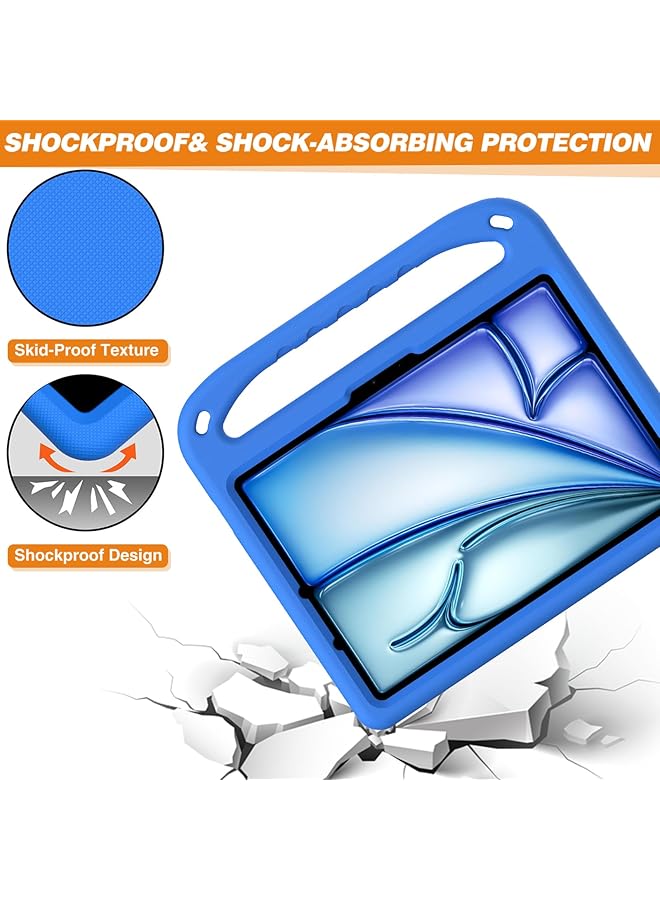 إيروريكس حافظة للأطفال من ايباد اير 11 انش M2 2024 برو 11 انش 2024 M4 حافظة خفيفة الوزن من مادة ايفا صديقة للأطفال ومضادة للصدمات مع مقبض وغطاء قوي للكمبيوتر اللوحي باللون الأزرق - Image 4