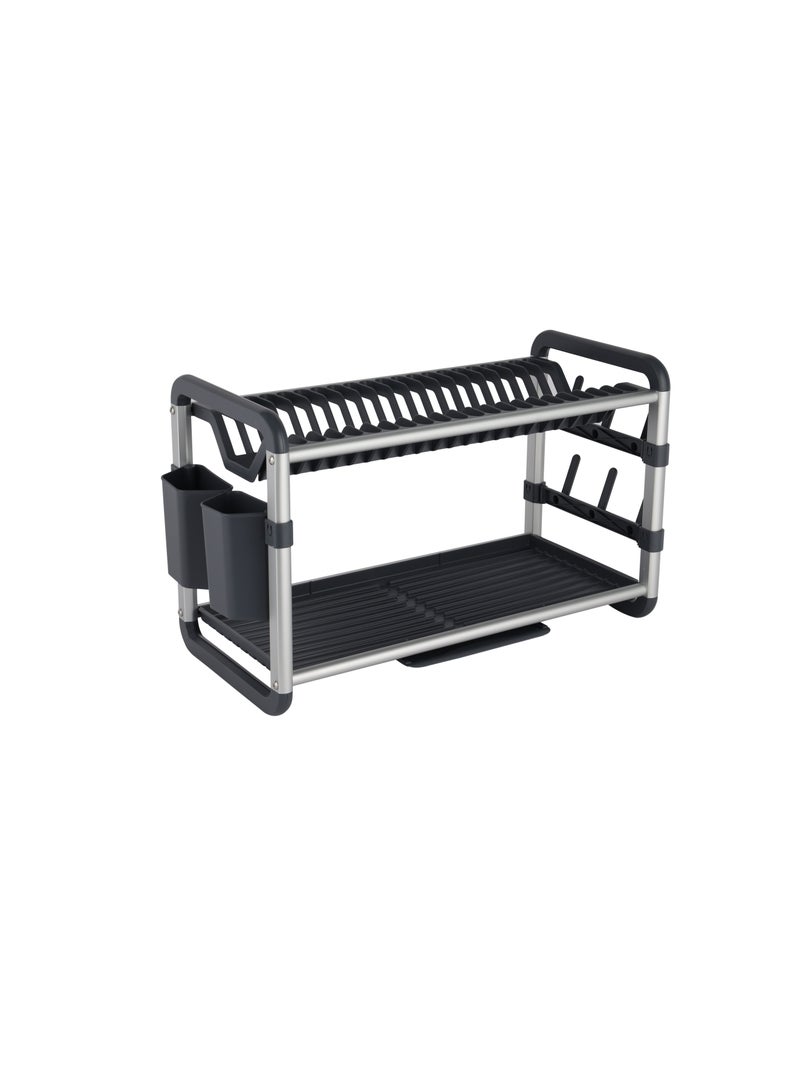Royalford 2 layer Aluminum Dish Rack- RF12179/ Organizer for Kitchen to Keep 21 Plates, Bowls, Glasses, Cups, Cutlery/ Drying Stand with a Drain Tray, Compact and Stylish Design/ Rust-Proof - Image 3