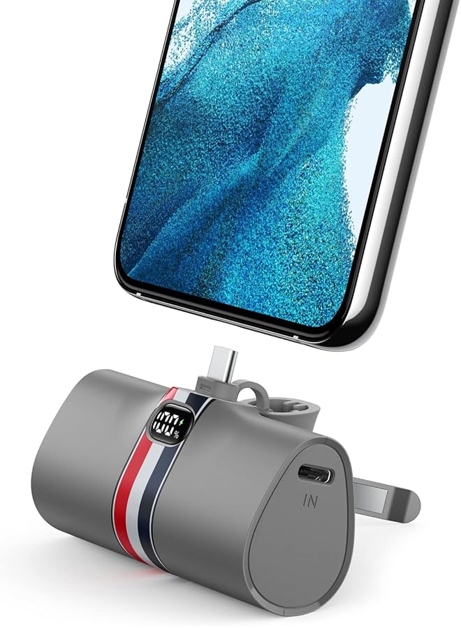 promass Mini Power Bank USB C, 20W Fast Charging Portable Charger with Foldable Stand, Battery Pack Compatible with Samsung Xiaomi Type-C Android Phones (Grey)