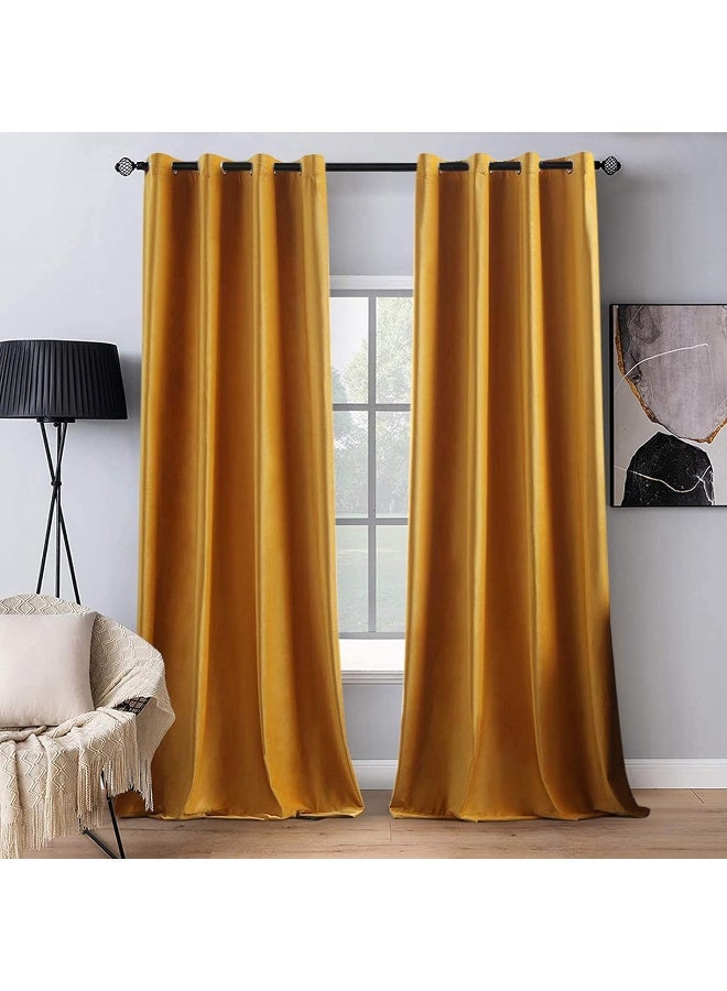 MIULEE 2 Panels Blackout Velvet Curtains Solid Soft Grommet Mustard Yellow Curtains Black Out Thermal Insulated Soundproof Room Darkening DrapesPanels for Fall Living Room Bedroom 52 x 96 Inch Length - Image 3