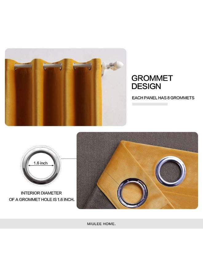 MIULEE 2 Panels Blackout Velvet Curtains Solid Soft Grommet Mustard Yellow Curtains Black Out Thermal Insulated Soundproof Room Darkening DrapesPanels for Fall Living Room Bedroom 52 x 96 Inch Length - Image 5