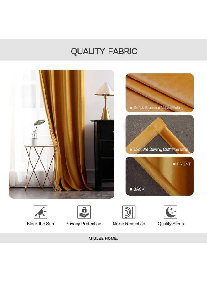 MIULEE 2 Panels Blackout Velvet Curtains Solid Soft Grommet Mustard Yellow Curtains Black Out Thermal Insulated Soundproof Room Darkening DrapesPanels for Fall Living Room Bedroom 52 x 96 Inch Length - Image 4