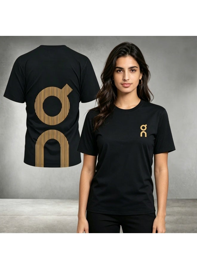 On Running Gold Logo Black T-Shirt - Unisex Casual Sportswear-XXXXXXL - Image 2