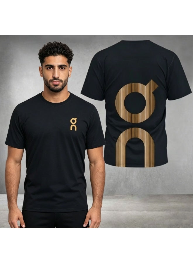 On Running Gold Logo Black T-Shirt - Unisex Casual Sportswear-XXXXXXL - Image 1