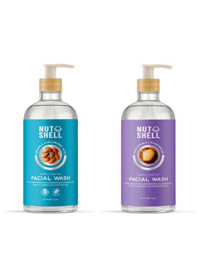 NUTSHELL Macadamia & Rose Water Facial Wash 250 ml + Argan & Hyaluronic Acid Facial Wash 250 ml