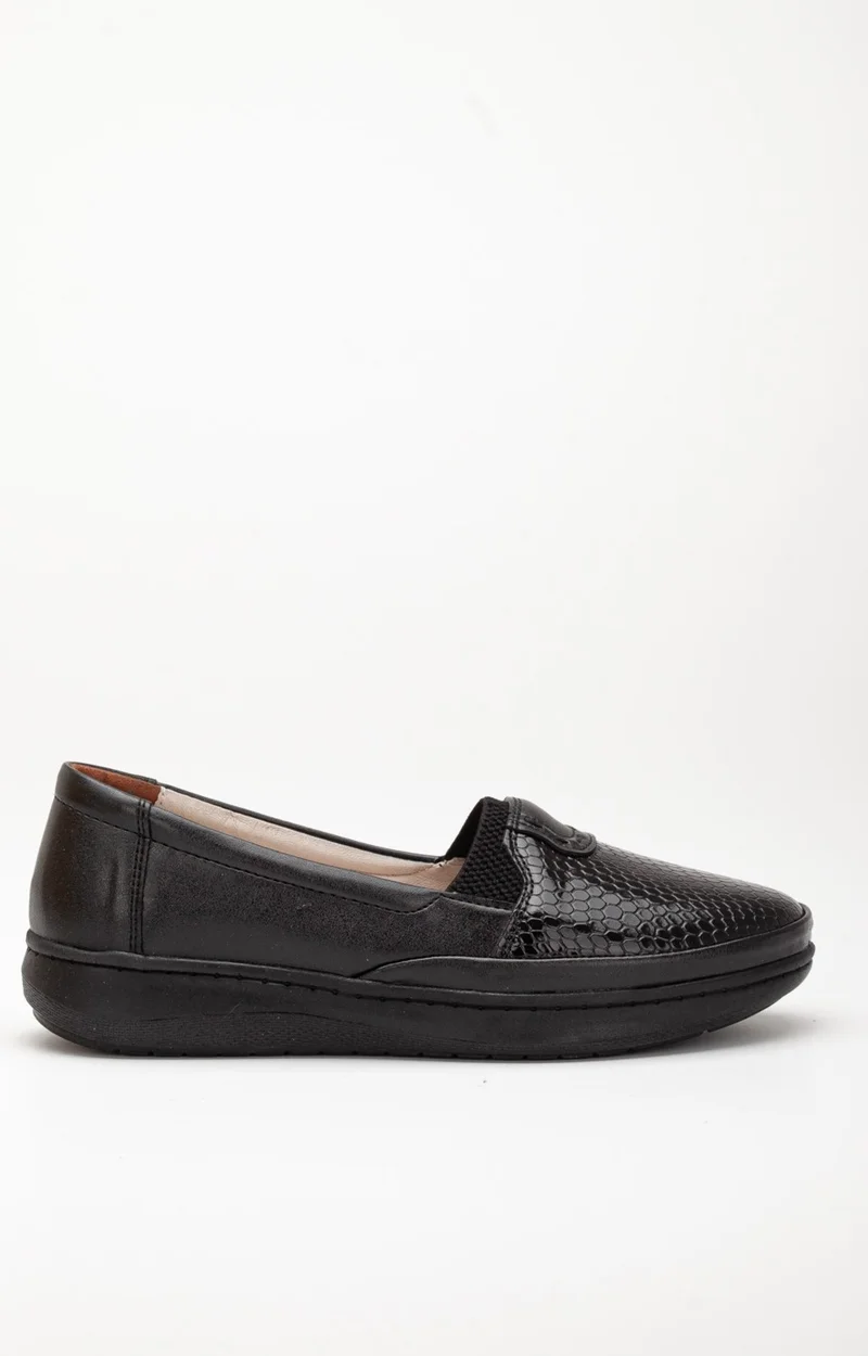 Dilimler Ayakkabı Slices Shoes Genuine Leather Face Shiny Black Women's Casual Shoes