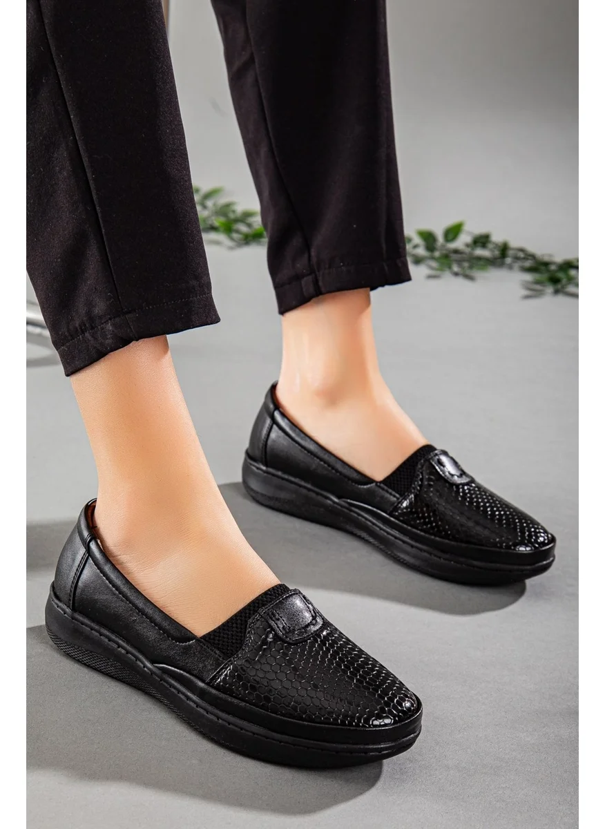 Dilimler Ayakkabı Slices Shoes Genuine Leather Face Shiny Black Women's Casual Shoes