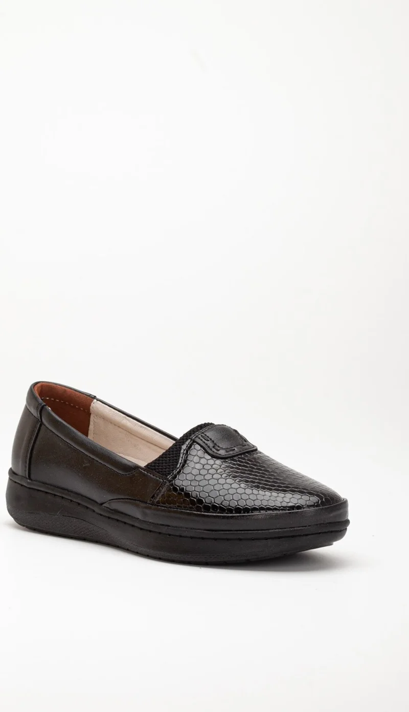 Dilimler Ayakkabı Slices Shoes Genuine Leather Face Shiny Black Women's Casual Shoes