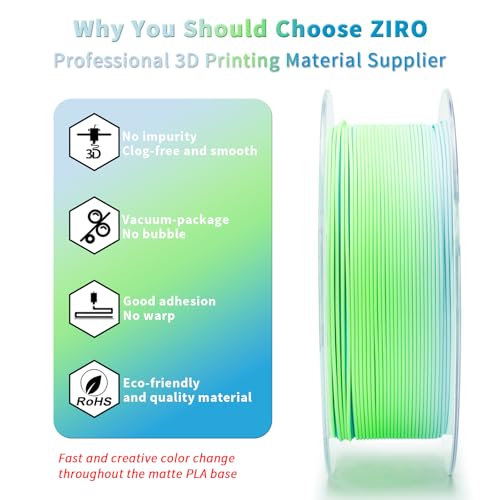 ZIRO 3D Printer Filament, Fast Color Changing Filament 1.75mm, Color Gradient PLA Filaments, Matte Texture, Dimensional Accuracy +/- 0.03mm, Fit Most 3D Printer 2.2lbs Spool, Ocean(Matte) - Image 3