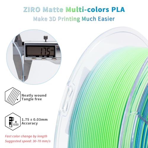 ZIRO 3D Printer Filament, Fast Color Changing Filament 1.75mm, Color Gradient PLA Filaments, Matte Texture, Dimensional Accuracy +/- 0.03mm, Fit Most 3D Printer 2.2lbs Spool, Ocean(Matte) - Image 4