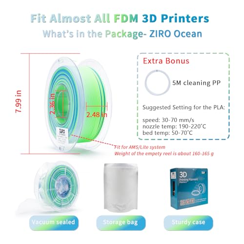 ZIRO 3D Printer Filament, Fast Color Changing Filament 1.75mm, Color Gradient PLA Filaments, Matte Texture, Dimensional Accuracy +/- 0.03mm, Fit Most 3D Printer 2.2lbs Spool, Ocean(Matte) - Image 5