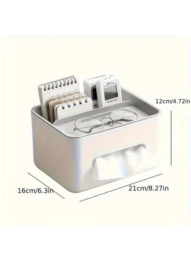 Cream White Plastic Multifunctional Glass Tissue Box Holder With Remote Control Storage - Image 5
