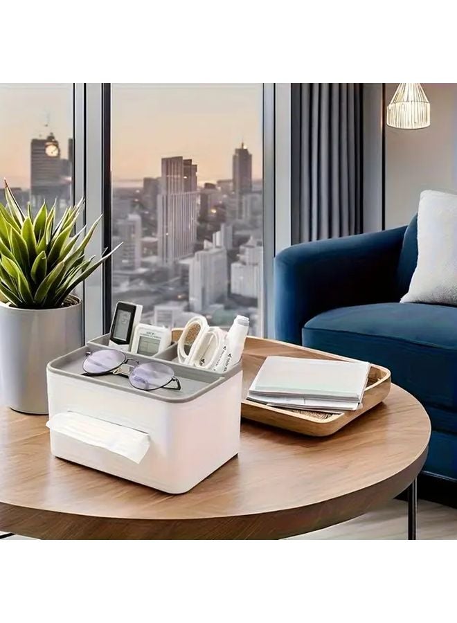 Cream White Plastic Multifunctional Glass Tissue Box Holder With Remote Control Storage - Image 4
