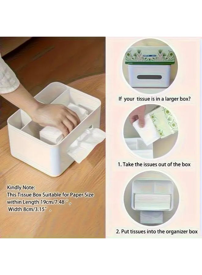 Cream White Plastic Multifunctional Glass Tissue Box Holder With Remote Control Storage - Image 3