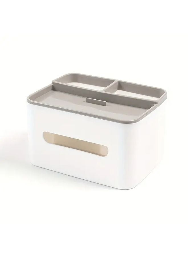 Cream White Plastic Multifunctional Glass Tissue Box Holder With Remote Control Storage - Image 1
