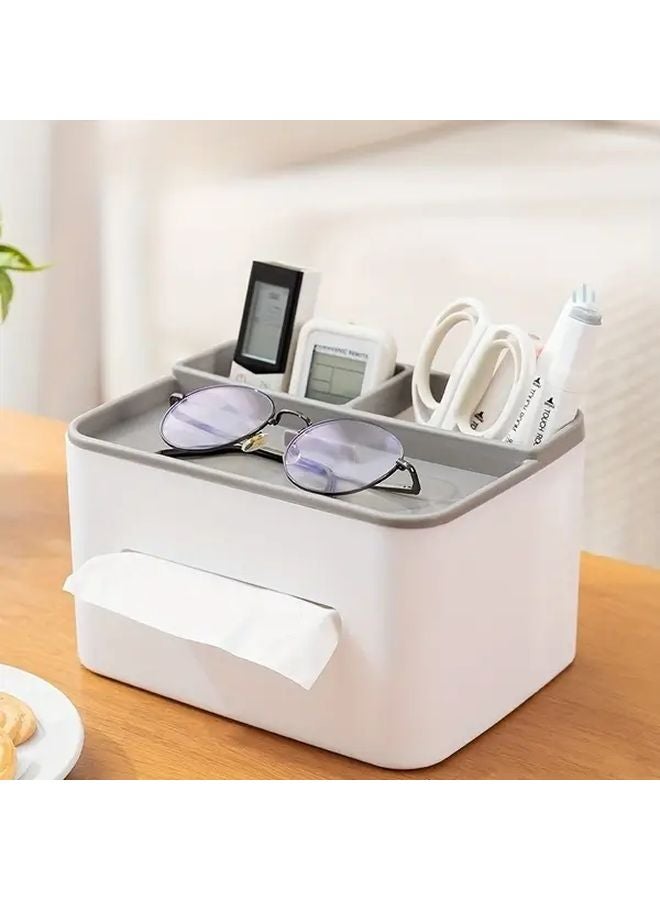 Cream White Plastic Multifunctional Glass Tissue Box Holder With Remote Control Storage - Image 2