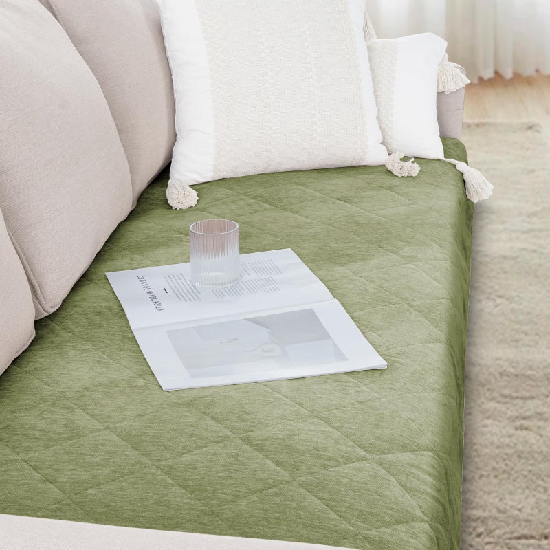 PrinceDeco Non Slip Couch Cover for Dogs Fluffy Pet Cover for Couch Checkered Chenille Sofa Slip Cover Pad Bed Mats Washable Furniture Protector for Puppy Cat Kids(36" x 60", Green) - Image 4