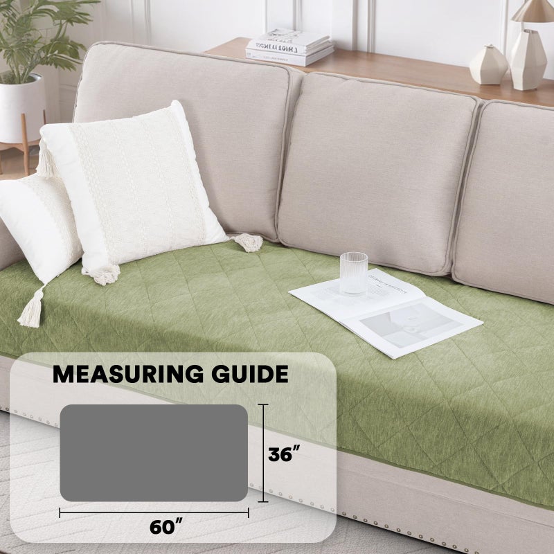 PrinceDeco Non Slip Couch Cover for Dogs Fluffy Pet Cover for Couch Checkered Chenille Sofa Slip Cover Pad Bed Mats Washable Furniture Protector for Puppy Cat Kids(36" x 60", Green) - Image 3