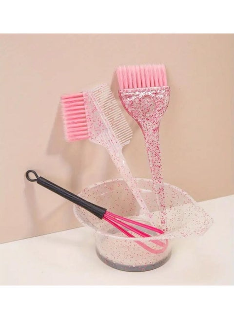 4PCS Hair Coloring & Highlighting Set – Sparkling Dyeing Comb, Oil Dye Brush, Transparent Pearl Brush, Mixing Stick & Highlight Bowl for Salon and Home Use