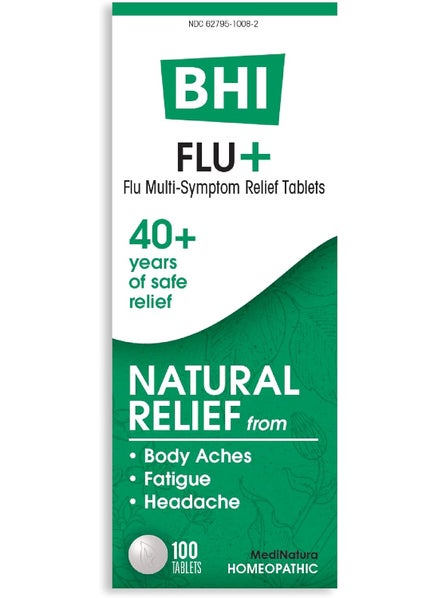 MediNatura BHI Flu + Cold Multi-Symptom Relief Natural Safe Non-Drowsy Remedy 11 Targeted Homeopathic Active Ingredients for Body Aches, Fatigue, Chills & Headache - 100 Tablets 