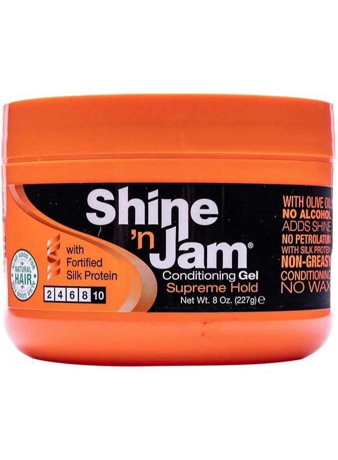 Shine 'n Jam Shine-n-Jam Supreme Hold - Conditions Hair with Olive Oil and Silk Protein - Great for Smoothing Fringe, Ponytails, and Up-dos - Firms Tresses with Non-Greasy Shine - 8 oz - Image 1