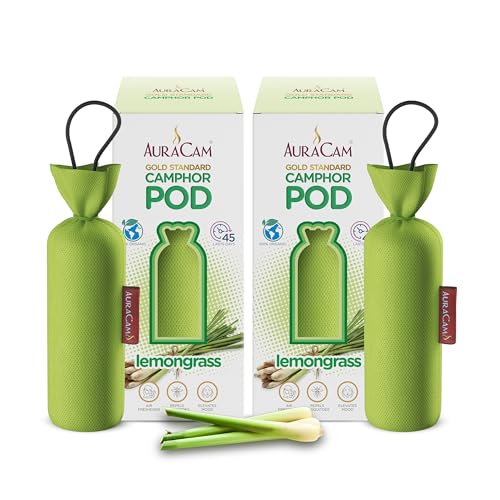 AuraCam Gold Standard Camphor Pod Cone (Lemongrass) - Set of 2 - Pod Air freshener For Room, Car, Bathroom, Office & Toilet | Long-Lasting Cone for Home - Image 1