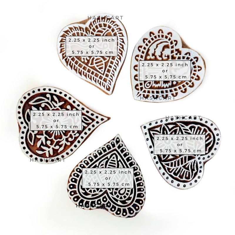 TWOGRAMS Heart Shape Wooden Block Stamps - Wooden Blocks for Block Printing Stamp for Crafting on Fabric, Clay & Henna Tattoo, Wood Stamps for Saree | Set of 5 | - Image 4