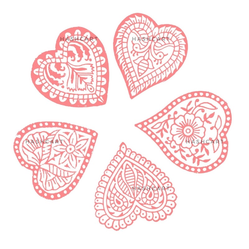 TWOGRAMS Heart Shape Wooden Block Stamps - Wooden Blocks for Block Printing Stamp for Crafting on Fabric, Clay & Henna Tattoo, Wood Stamps for Saree | Set of 5 | - Image 3