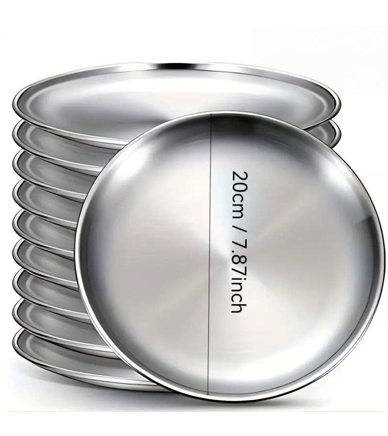2pcs Stainless Steel Salad Plate 6.69inch 7.87inch Silvery For Camping Barbecue Buffet Outdoor Dining Picnic Family Gathering Gift - Image 1