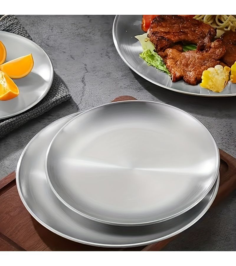 2pcs Stainless Steel Salad Plate 6.69inch 7.87inch Silvery For Camping Barbecue Buffet Outdoor Dining Picnic Family Gathering Gift - Image 4