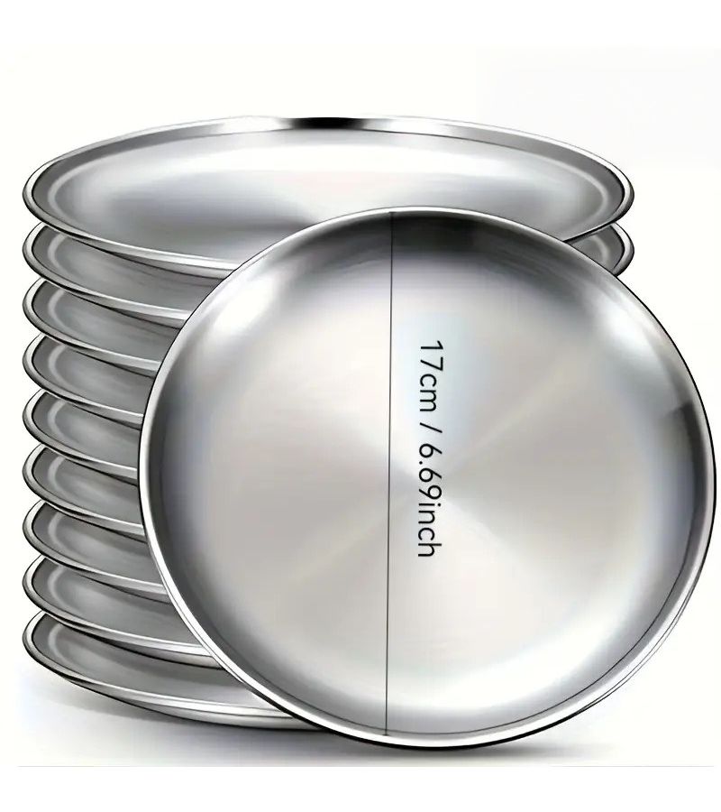 2pcs Stainless Steel Salad Plate 6.69inch 7.87inch Silvery For Camping Barbecue Buffet Outdoor Dining Picnic Family Gathering Gift - Image 5