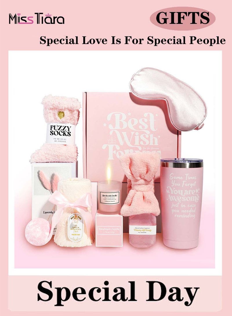 MissTiara Gift Basket for Women - Mother's Day,Birthday Gift Box Get Well Soon Gift Set Contains 11 Inspirational Gifts Relaxing Spa Treatment Package for Women Bestie Friendship Female Friend Gift - Image 1