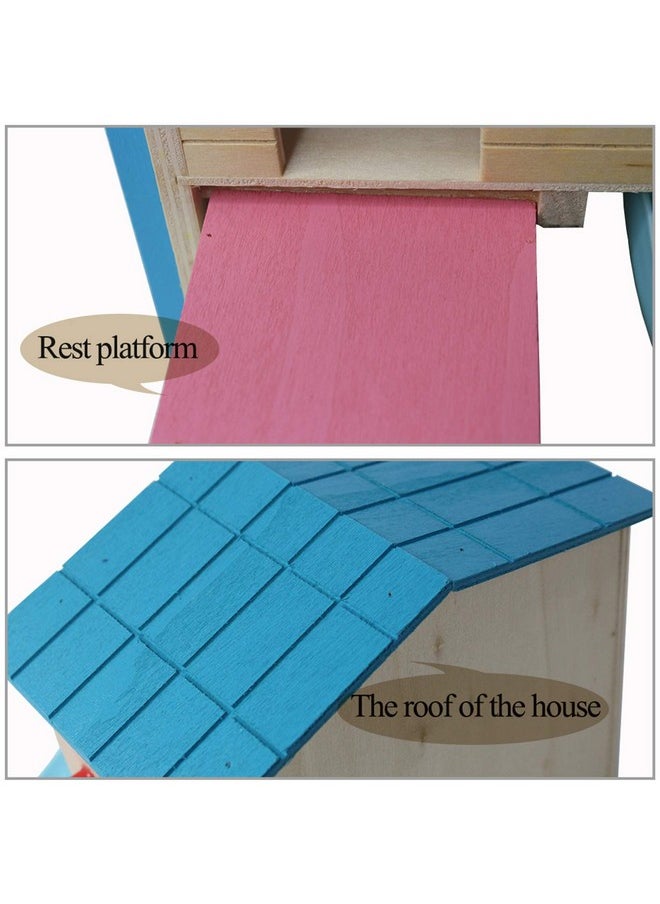 Hamster House Pets Small Animal Hideout With Funny Climbing Ladder Slide Wooden Hut Play Toys Chews For Small Animals Like Dwarf Hamster And Mouse(Blue)