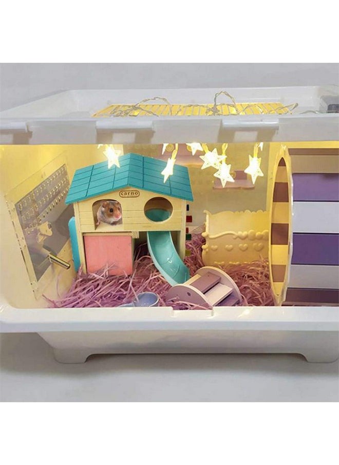 Hamster House Pets Small Animal Hideout With Funny Climbing Ladder Slide Wooden Hut Play Toys Chews For Small Animals Like Dwarf Hamster And Mouse(Blue)