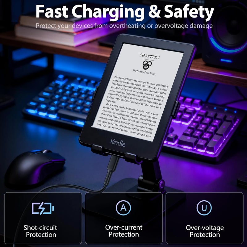 كابل VOTY من نوع Micro USB لجهاز Fire HD 10 ولوحة HD 8 وجهاز تحكم PS4 وهاتف Moto ومكبر صوت Mini Stick وكابل شحن PS4 لشاحن Sony السريع لنظام Android لجهاز Kindle Oasis e-Reader (أسود، 10 قدم) - Image 3