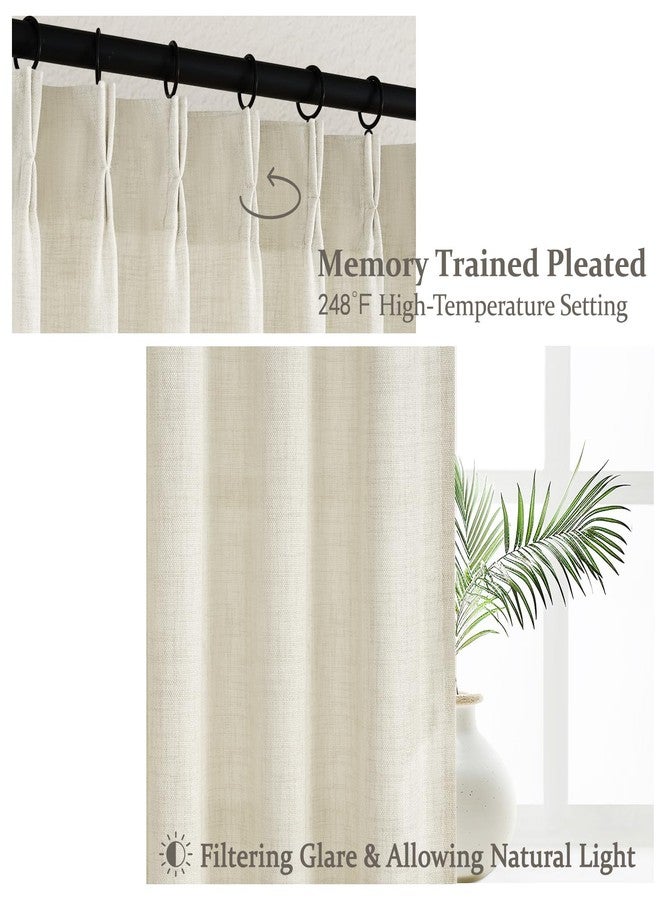 PleatedDrapes ستائر كتان مطوية، طول 84 بوصة، طقم من لوحتين لغرفة المعيشة، ستارة غرفة نوم شفافة بلون كريمي بيج ريفي، ستائر سميكة لتصفية الضوء والخصوصية، طول 7 أقدام، مزودة بحلقات خلفية. - Image 4