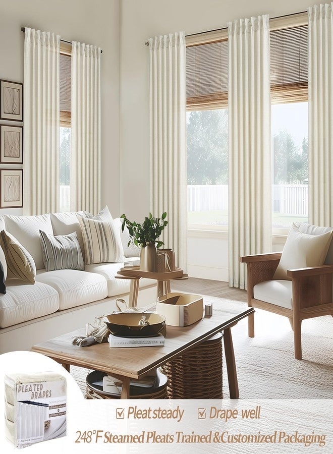 PleatedDrapes ستائر كتان مطوية، طول 84 بوصة، طقم من لوحتين لغرفة المعيشة، ستارة غرفة نوم شفافة بلون كريمي بيج ريفي، ستائر سميكة لتصفية الضوء والخصوصية، طول 7 أقدام، مزودة بحلقات خلفية. - Image 5