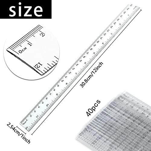Koogel 40 Packs Clear Plastic Ruler, 12 Inch, Plastic Measuring Tool with Centimeter and Millimeter, Shatterproof Metric Clear Rulers Bulk for Kids, Back to School, Classroom, School, Office, Home - Image 2
