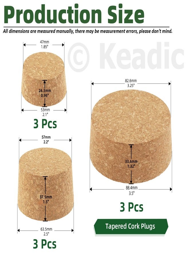 كياديك مجموعة سدادات فلين خشبية مخروطية الشكل من Keadic، 9 قطع، 3 أحجام #48#34#28، مصنوعة من خشب طبيعي ناعم، بديلة لسدادات زجاجات النبيذ والبيرة - Image 2