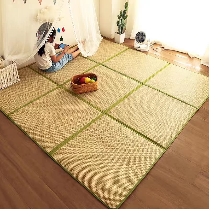 MYOYAY 71 x 71 Tatami Mat Rattan Japanese Floor Mats 047 Thick Igusa Tatami Futon Mattress NonSlip Breathable Memory Foam Tatami Area Rug Mat Bedroom Yoga Zen Sleeping CrawlingGreen