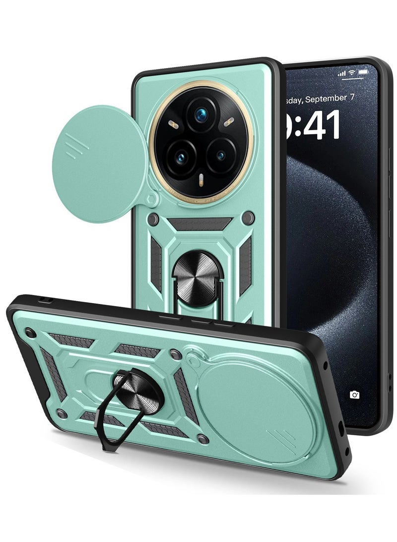 جراب حمايه مقاوم للصدمات وحمايه للكاميرا مزود بدبله معدنيه متوافق مع  Realme 14 Pro Plus (أخضر)