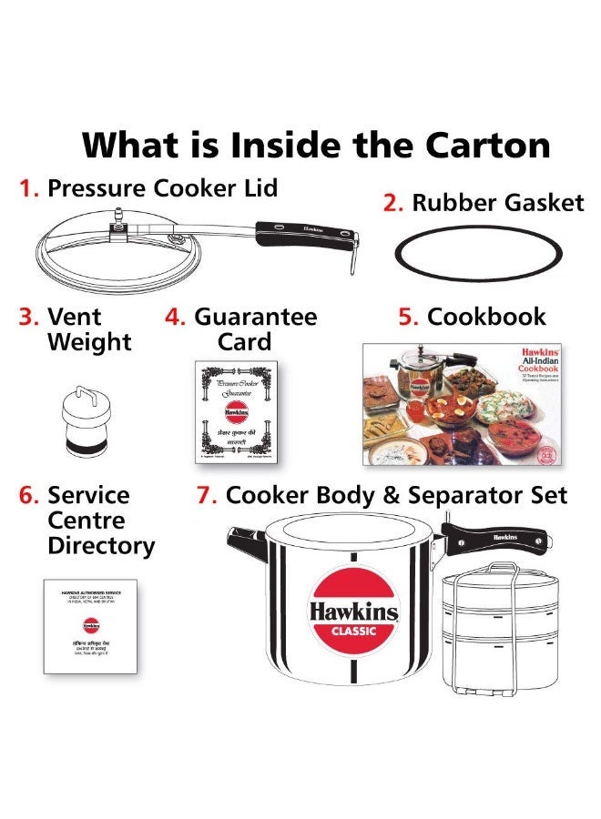 Hawkins 6.5 Litre Classic Pressure Cooker with Pots, Inner Lid Cooker with Separator Set, Silver (CL66)Aluminium - Image 4