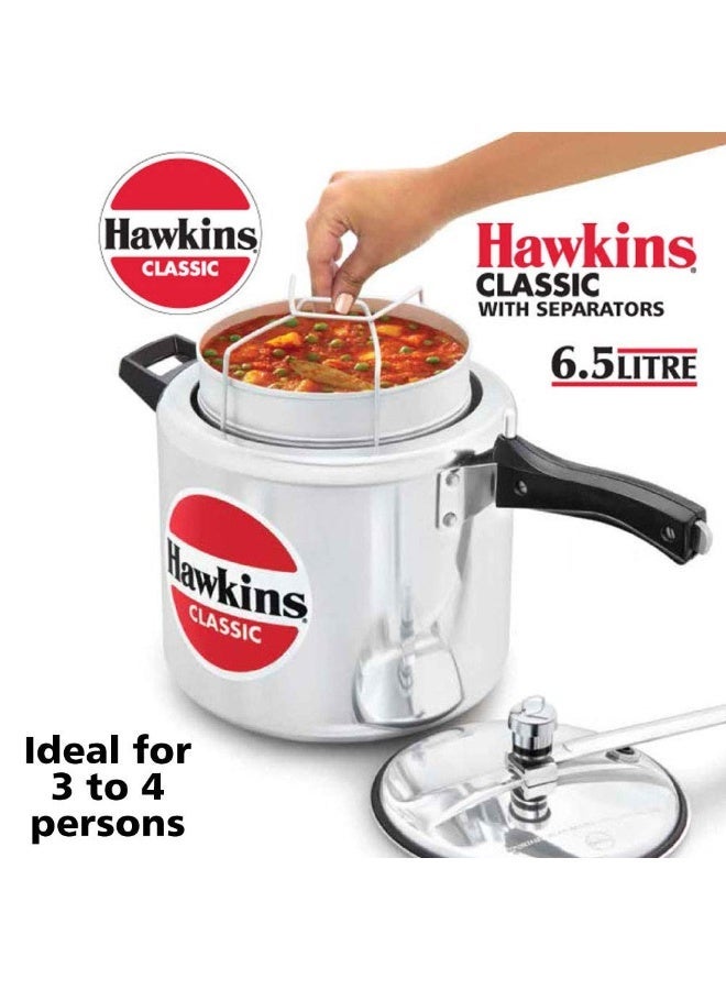 Hawkins 6.5 Litre Classic Pressure Cooker with Pots, Inner Lid Cooker with Separator Set, Silver (CL66)Aluminium - Image 3